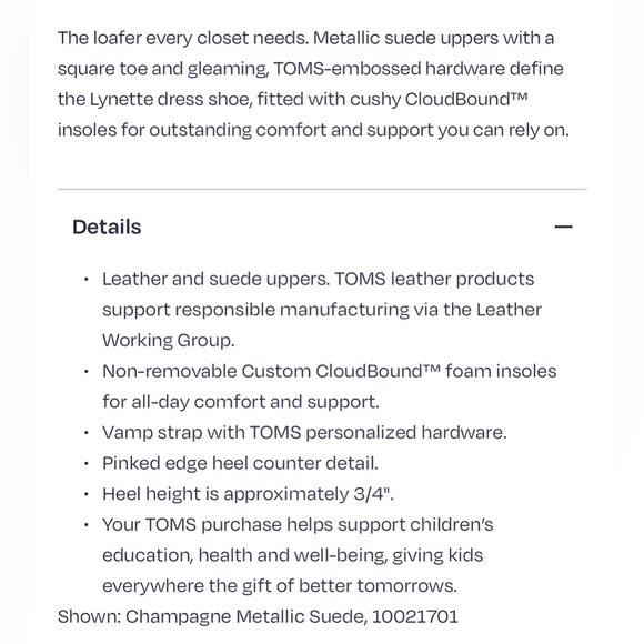 Women’s TOMS Lynette Loafer Dress Shoe Champagne Metallic Suede Leather Size 10 - Picture 15 of 15